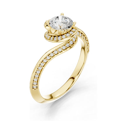 0.996 CT Round Brilliant Lab Diamond Engagement Ring with Halo Twist | VVS-VS EF Clarity | 18KT, 14KT, 10KT Gold & 925 Silver | Moissanite & Diamond Options | Rose, Yellow, White Gold