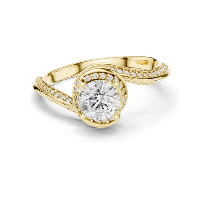 0.996 CT Round Brilliant Lab Diamond Engagement Ring with Halo Twist | VVS-VS EF Clarity | 18KT, 14KT, 10KT Gold & 925 Silver | Moissanite & Diamond Options | Rose, Yellow, White Gold