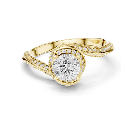 0.996 CT Round Brilliant Lab Diamond Engagement Ring with Halo Twist | VVS-VS EF Clarity | 18KT, 14KT, 10KT Gold & 925 Silver | Moissanite & Diamond Options | Rose, Yellow, White Gold