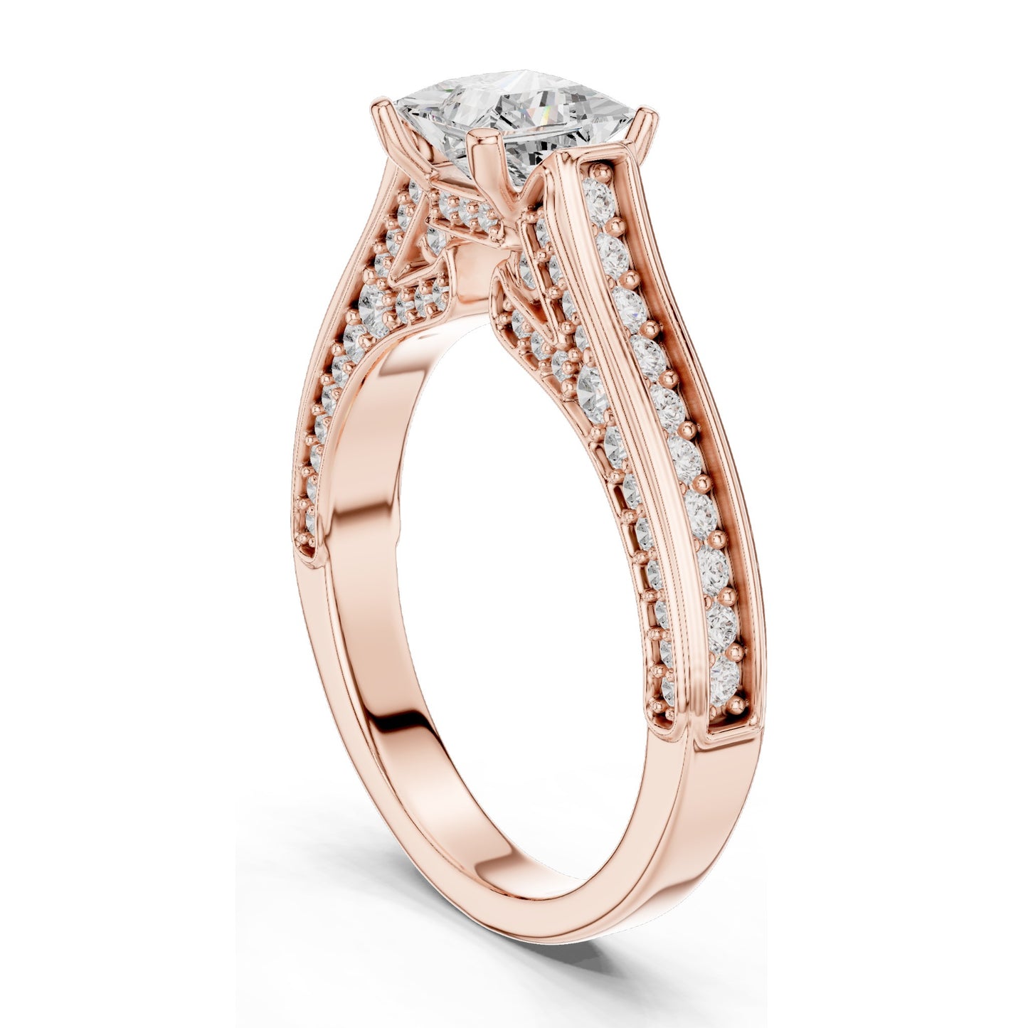 1.70 CT Princess Cut Lab Diamond Ring with Pave Accents for Women | VVS-VS EF Clarity | 18KT, 14KT, 10KT Gold & 925 Silver | Rose, Yellow, White Gold & Moissanite Options