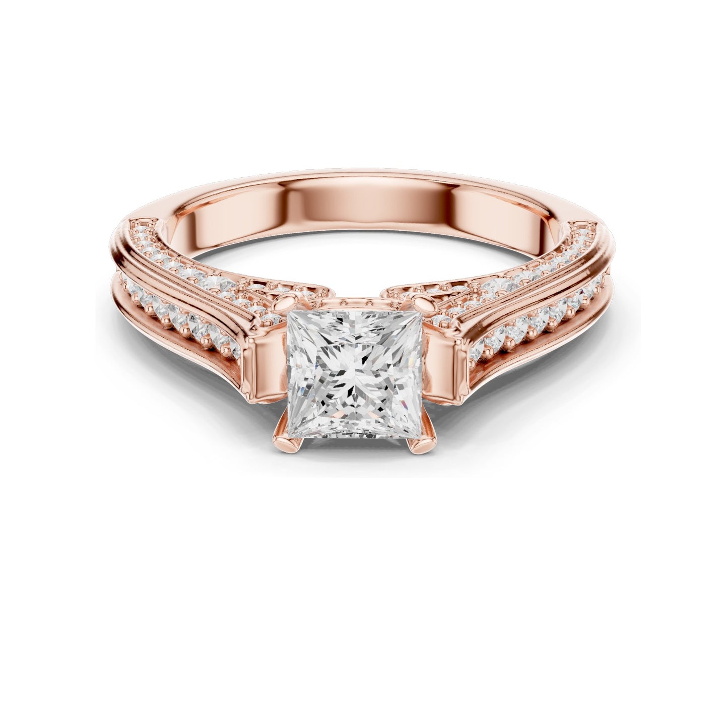 1.70 CT Princess Cut Lab Diamond Ring with Pave Accents for Women | VVS-VS EF Clarity | 18KT, 14KT, 10KT Gold & 925 Silver | Rose, Yellow, White Gold & Moissanite Options