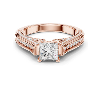 1.70 CT Princess Cut Lab Diamond Ring with Pave Accents for Women | VVS-VS EF Clarity | 18KT, 14KT, 10KT Gold & 925 Silver | Rose, Yellow, White Gold & Moissanite Options