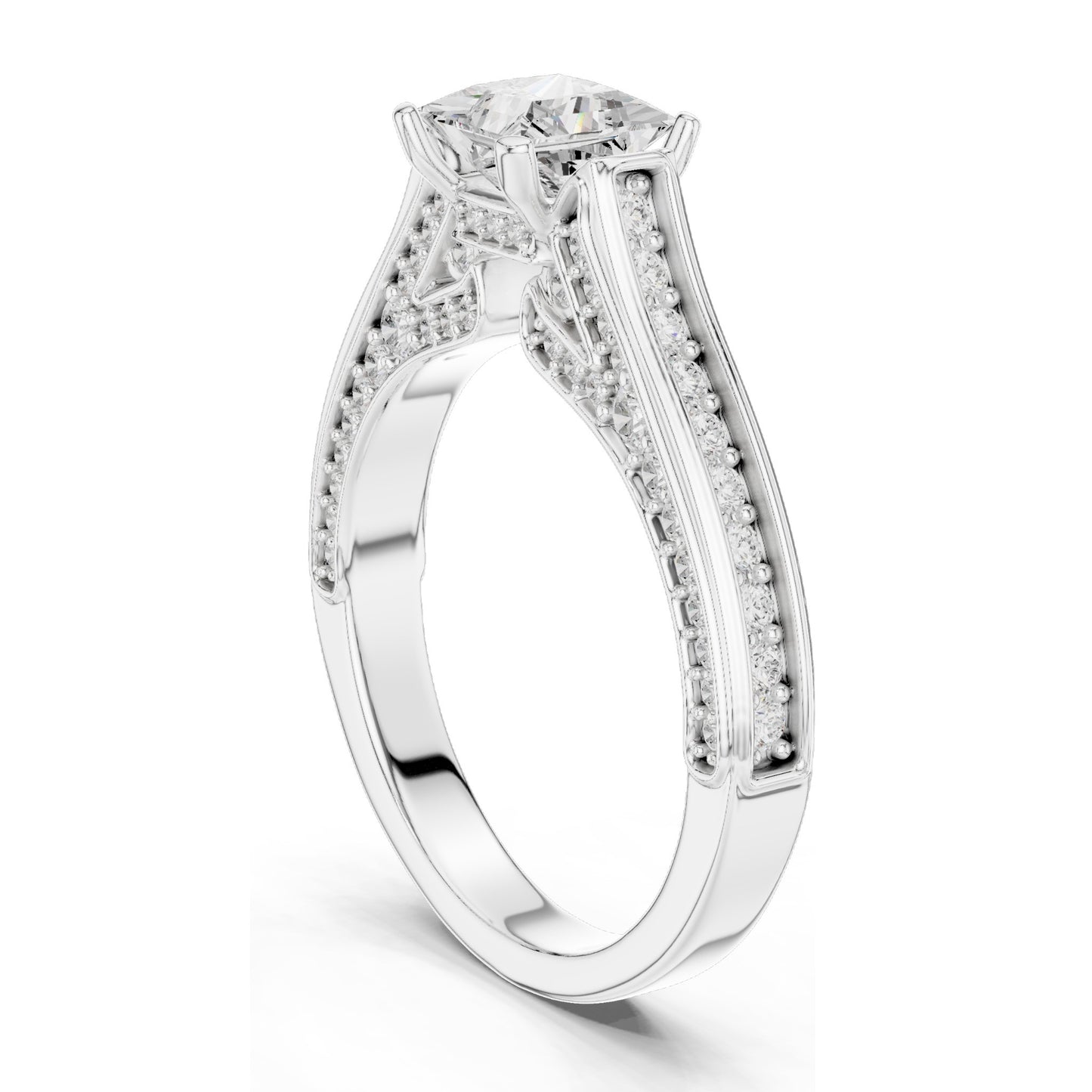 1.70 CT Princess Cut Lab Diamond Ring with Pave Accents for Women | VVS-VS EF Clarity | 18KT, 14KT, 10KT Gold & 925 Silver | Rose, Yellow, White Gold & Moissanite Options