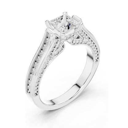 1.70 CT Princess Cut Lab Diamond Ring with Pave Accents for Women | VVS-VS EF Clarity | 18KT, 14KT, 10KT Gold & 925 Silver | Rose, Yellow, White Gold & Moissanite Options