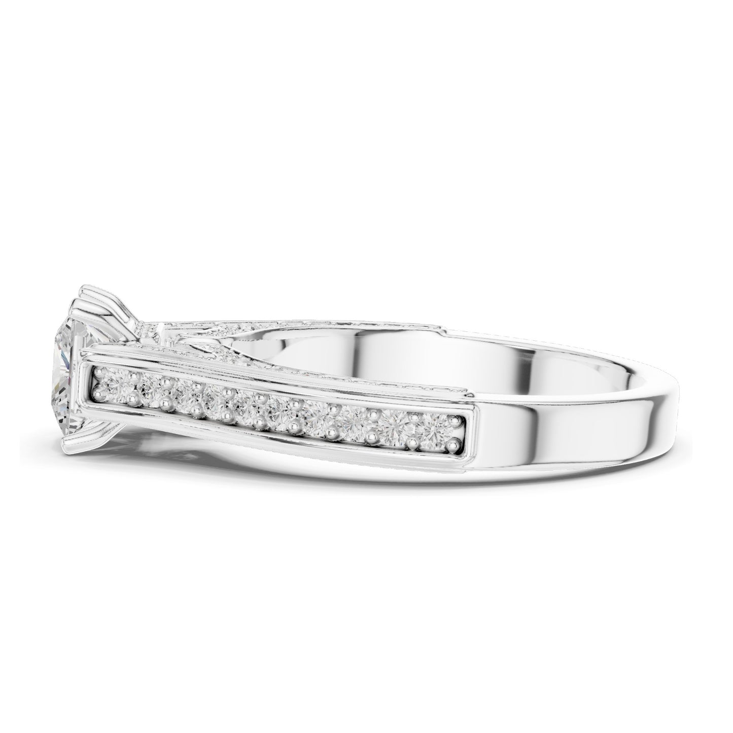 1.70 CT Princess Cut Lab Diamond Ring with Pave Accents for Women | VVS-VS EF Clarity | 18KT, 14KT, 10KT Gold & 925 Silver | Rose, Yellow, White Gold & Moissanite Options