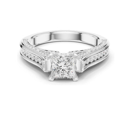 1.70 CT Princess Cut Lab Diamond Ring with Pave Accents for Women | VVS-VS EF Clarity | 18KT, 14KT, 10KT Gold & 925 Silver | Rose, Yellow, White Gold & Moissanite Options
