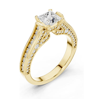 1.70 CT Princess Cut Lab Diamond Ring with Pave Accents for Women | VVS-VS EF Clarity | 18KT, 14KT, 10KT Gold & 925 Silver | Rose, Yellow, White Gold & Moissanite Options