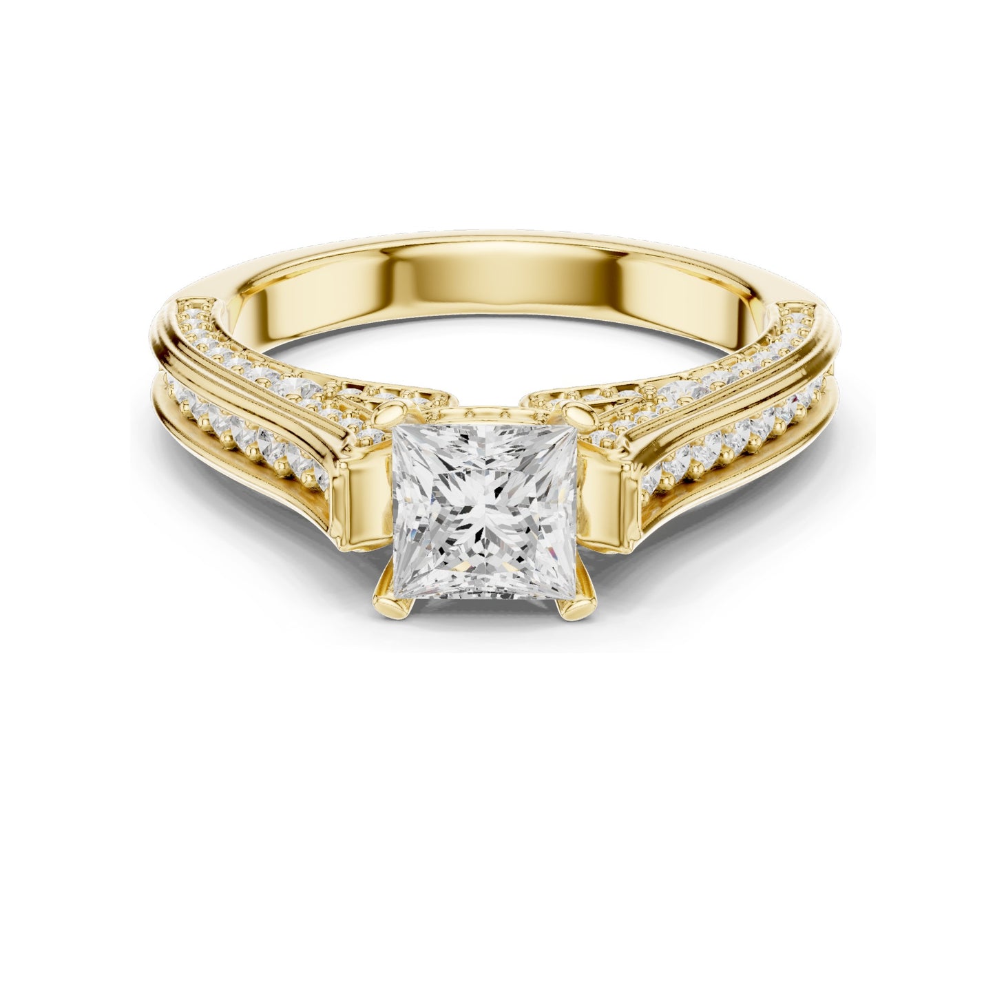 1.70 CT Princess Cut Lab Diamond Ring with Pave Accents for Women | VVS-VS EF Clarity | 18KT, 14KT, 10KT Gold & 925 Silver | Rose, Yellow, White Gold & Moissanite Options