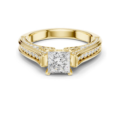 1.70 CT Princess Cut Lab Diamond Ring with Pave Accents for Women | VVS-VS EF Clarity | 18KT, 14KT, 10KT Gold & 925 Silver | Rose, Yellow, White Gold & Moissanite Options