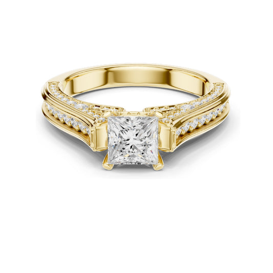 1.70 CT Princess Cut Lab Diamond Ring with Pave Accents for Women | VVS-VS EF Clarity | 18KT, 14KT, 10KT Gold & 925 Silver | Rose, Yellow, White Gold & Moissanite Options