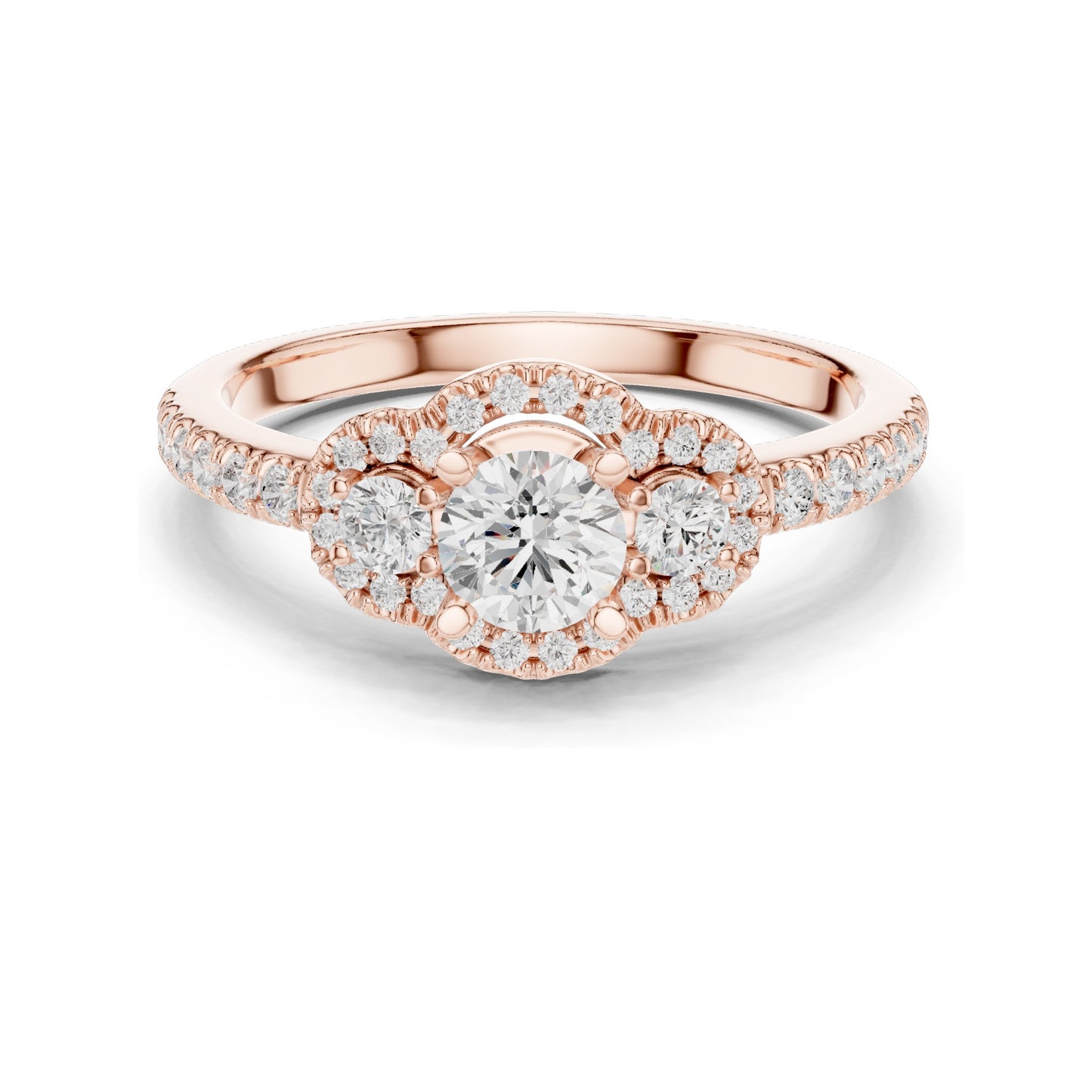 0.95 CT Round Brilliant Lab Diamond Halo Ring for Women | VVS-VS EF Clarity | 18KT, 14KT, 10KT Gold & 925 Silver | Rose, Yellow, White Gold & Moissanite Options