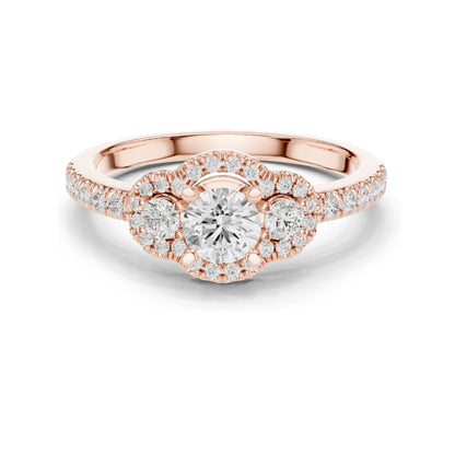 0.95 CT Round Brilliant Lab Diamond Halo Ring for Women | VVS-VS EF Clarity | 18KT, 14KT, 10KT Gold & 925 Silver | Rose, Yellow, White Gold & Moissanite Options