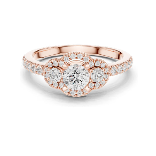 0.95 CT Round Brilliant Lab Diamond Halo Ring for Women | VVS-VS EF Clarity | 18KT, 14KT, 10KT Gold & 925 Silver | Rose, Yellow, White Gold & Moissanite Options