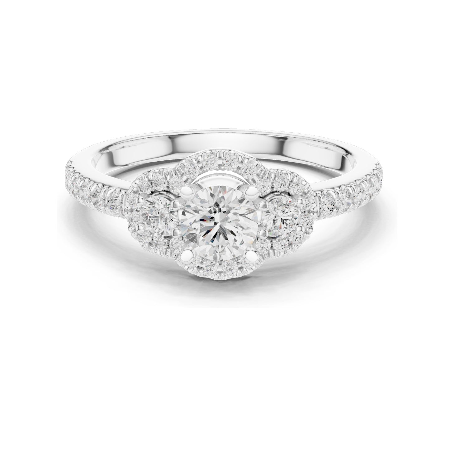 0.95 CT Round Brilliant Lab Diamond Halo Ring for Women | VVS-VS EF Clarity | 18KT, 14KT, 10KT Gold & 925 Silver | Rose, Yellow, White Gold & Moissanite Options