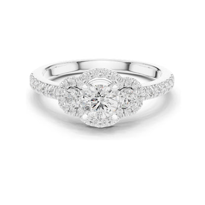 0.95 CT Round Brilliant Lab Diamond Halo Ring for Women | VVS-VS EF Clarity | 18KT, 14KT, 10KT Gold & 925 Silver | Rose, Yellow, White Gold & Moissanite Options