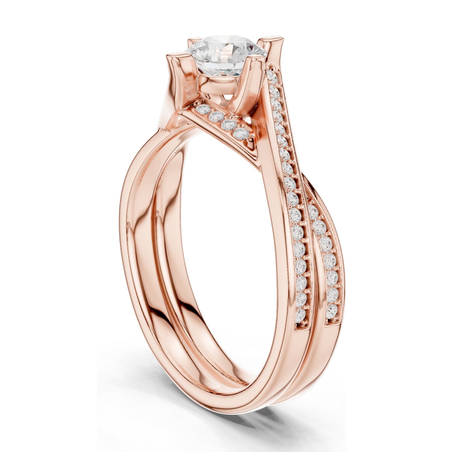 0.936 CT Round Brilliant Lab Diamond Ladies Ring with Pave Accent | VVS-VS EF Clarity | 18KT, 14KT, 10KT Gold & 925 Silver | Rose, Yellow, White Gold & Moissanite Options