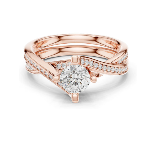 0.936 CT Round Brilliant Lab Diamond Ladies Ring with Pave Accent | VVS-VS EF Clarity | 18KT, 14KT, 10KT Gold & 925 Silver | Rose, Yellow, White Gold & Moissanite Options