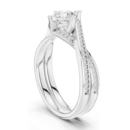 0.936 CT Round Brilliant Lab Diamond Ladies Ring with Pave Accent | VVS-VS EF Clarity | 18KT, 14KT, 10KT Gold & 925 Silver | Rose, Yellow, White Gold & Moissanite Options