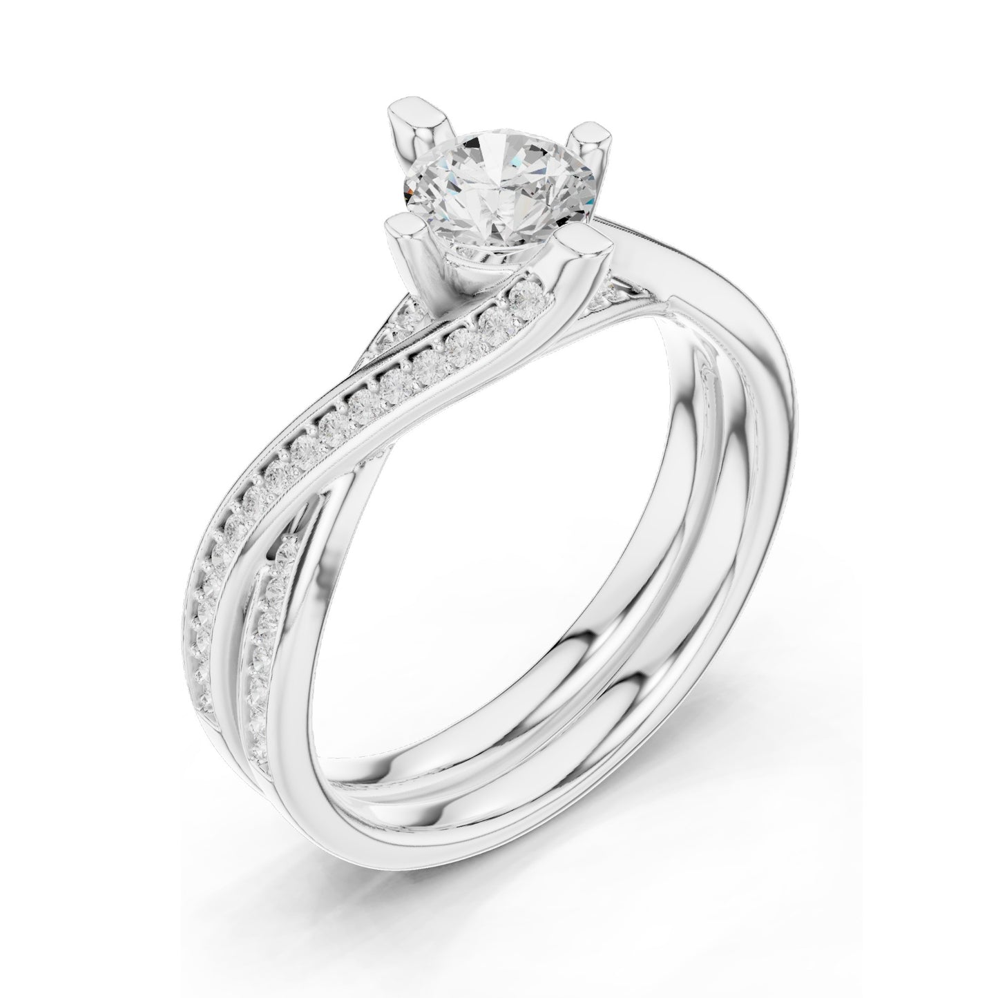 0.936 CT Round Brilliant Lab Diamond Ladies Ring with Pave Accent | VVS-VS EF Clarity | 18KT, 14KT, 10KT Gold & 925 Silver | Rose, Yellow, White Gold & Moissanite Options
