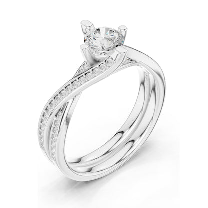 0.936 CT Round Brilliant Lab Diamond Ladies Ring with Pave Accent | VVS-VS EF Clarity | 18KT, 14KT, 10KT Gold & 925 Silver | Rose, Yellow, White Gold & Moissanite Options