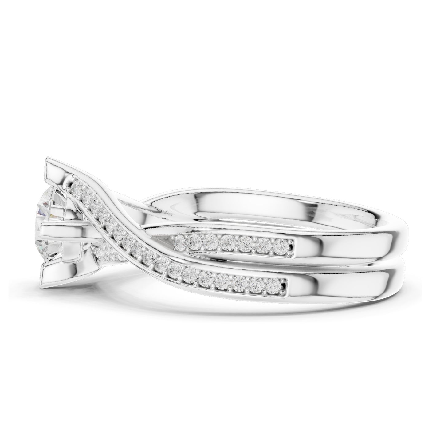 0.936 CT Round Brilliant Lab Diamond Ladies Ring with Pave Accent | VVS-VS EF Clarity | 18KT, 14KT, 10KT Gold & 925 Silver | Rose, Yellow, White Gold & Moissanite Options