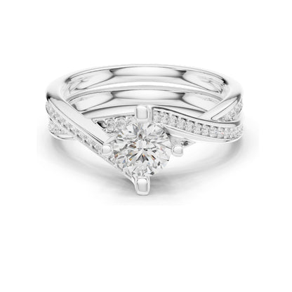 0.936 CT Round Brilliant Lab Diamond Ladies Ring with Pave Accent | VVS-VS EF Clarity | 18KT, 14KT, 10KT Gold & 925 Silver | Rose, Yellow, White Gold & Moissanite Options