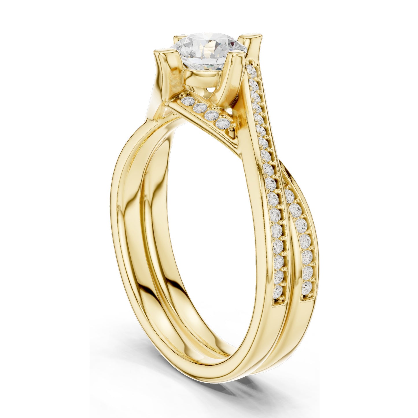 0.936 CT Round Brilliant Lab Diamond Ladies Ring with Pave Accent | VVS-VS EF Clarity | 18KT, 14KT, 10KT Gold & 925 Silver | Rose, Yellow, White Gold & Moissanite Options