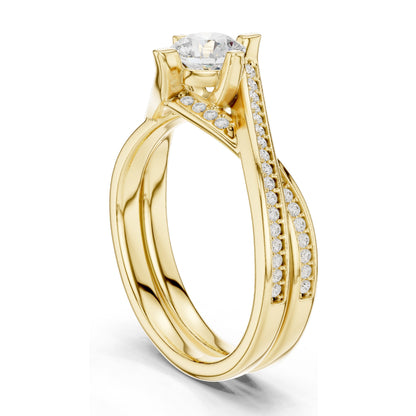 0.936 CT Round Brilliant Lab Diamond Ladies Ring with Pave Accent | VVS-VS EF Clarity | 18KT, 14KT, 10KT Gold & 925 Silver | Rose, Yellow, White Gold & Moissanite Options