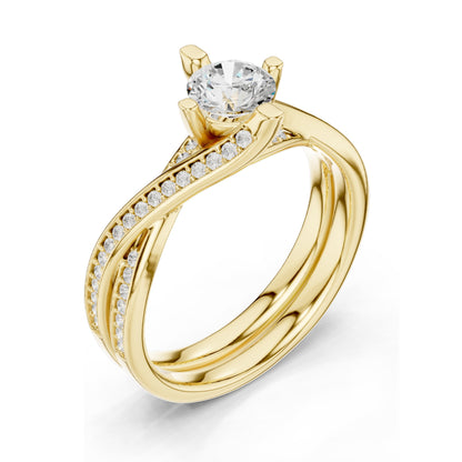 0.936 CT Round Brilliant Lab Diamond Ladies Ring with Pave Accent | VVS-VS EF Clarity | 18KT, 14KT, 10KT Gold & 925 Silver | Rose, Yellow, White Gold & Moissanite Options