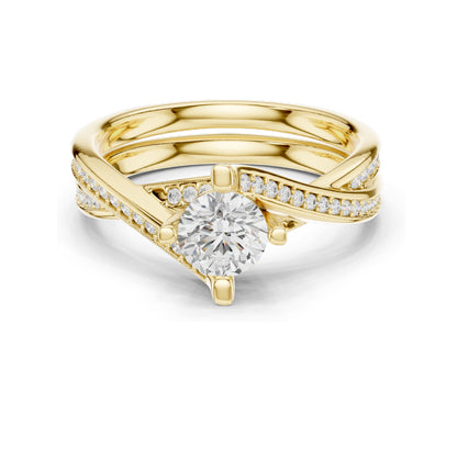 0.936 CT Round Brilliant Lab Diamond Ladies Ring with Pave Accent | VVS-VS EF Clarity | 18KT, 14KT, 10KT Gold & 925 Silver | Rose, Yellow, White Gold & Moissanite Options