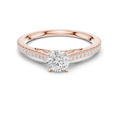0.96 CT Round Brilliant Lab Diamond Engagement Ring for Women | VVS-VS EF Clarity | 18KT, 14KT, 10KT Gold & 925 Silver | Rose, Yellow, White Gold & Moissanite Options