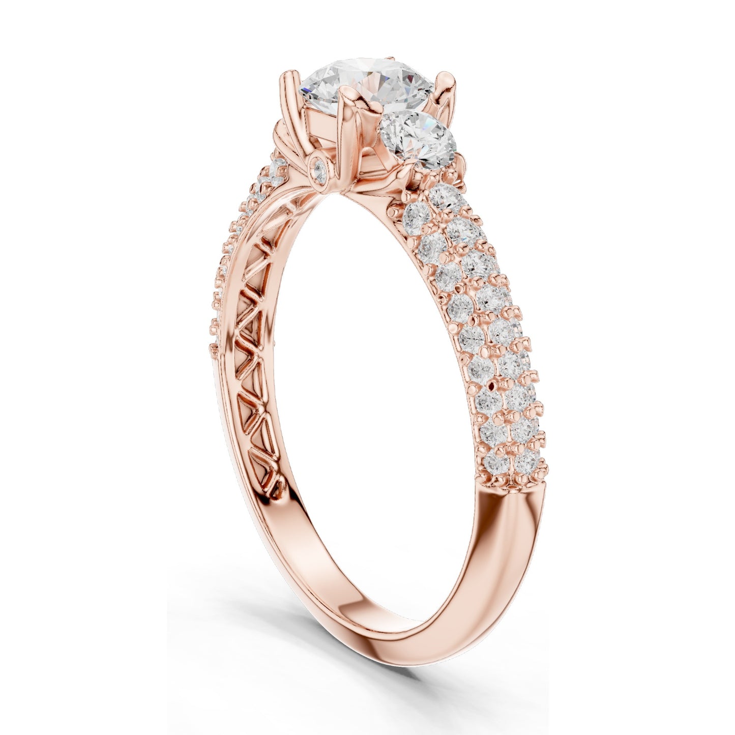 1.22 CT Round Brilliant & Side Stone Lab Diamond Ring for Women | VVS-VS EF Clarity | 18KT, 14KT, 10KT Gold & 925 Silver | Moissanite Options | Rose, Yellow, White Gold