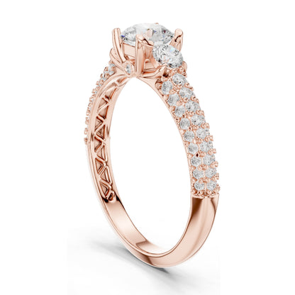 1.22 CT Round Brilliant & Side Stone Lab Diamond Ring for Women | VVS-VS EF Clarity | 18KT, 14KT, 10KT Gold & 925 Silver | Moissanite Options | Rose, Yellow, White Gold