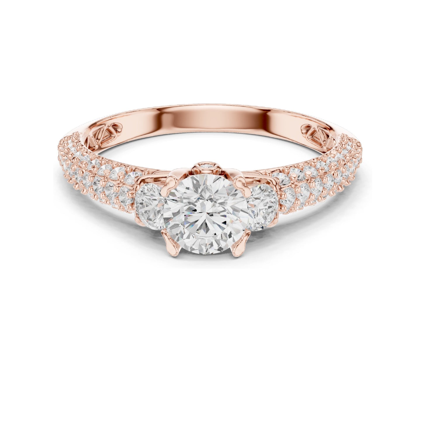 1.22 CT Round Brilliant & Side Stone Lab Diamond Ring for Women | VVS-VS EF Clarity | 18KT, 14KT, 10KT Gold & 925 Silver | Moissanite Options | Rose, Yellow, White Gold