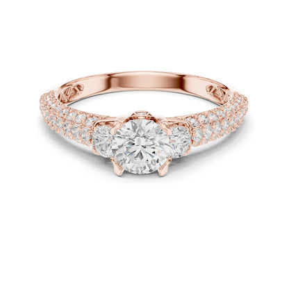 1.22 CT Round Brilliant & Side Stone Lab Diamond Ring for Women | VVS-VS EF Clarity | 18KT, 14KT, 10KT Gold & 925 Silver | Moissanite Options | Rose, Yellow, White Gold
