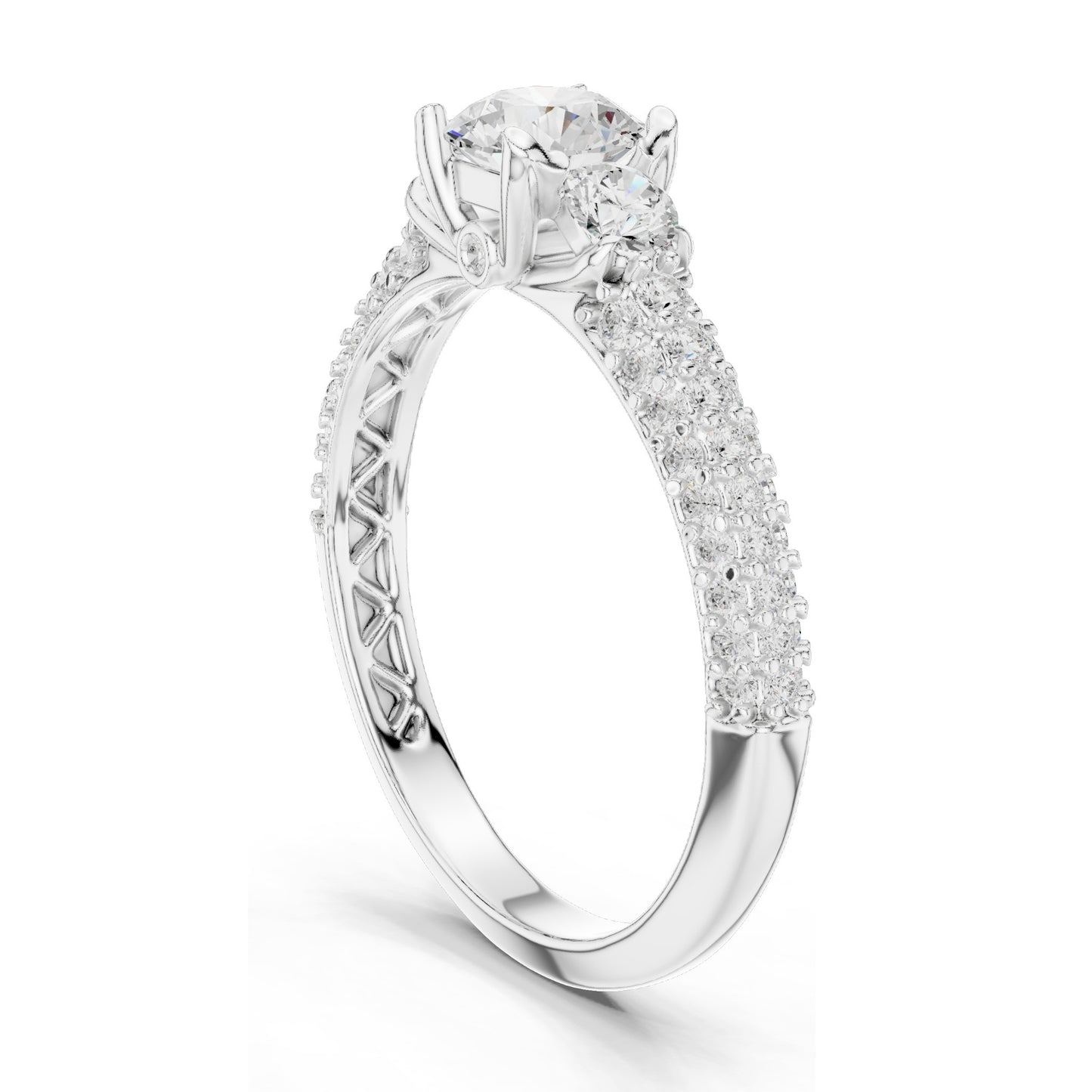 1.22 CT Round Brilliant & Side Stone Lab Diamond Ring for Women | VVS-VS EF Clarity | 18KT, 14KT, 10KT Gold & 925 Silver | Moissanite Options | Rose, Yellow, White Gold