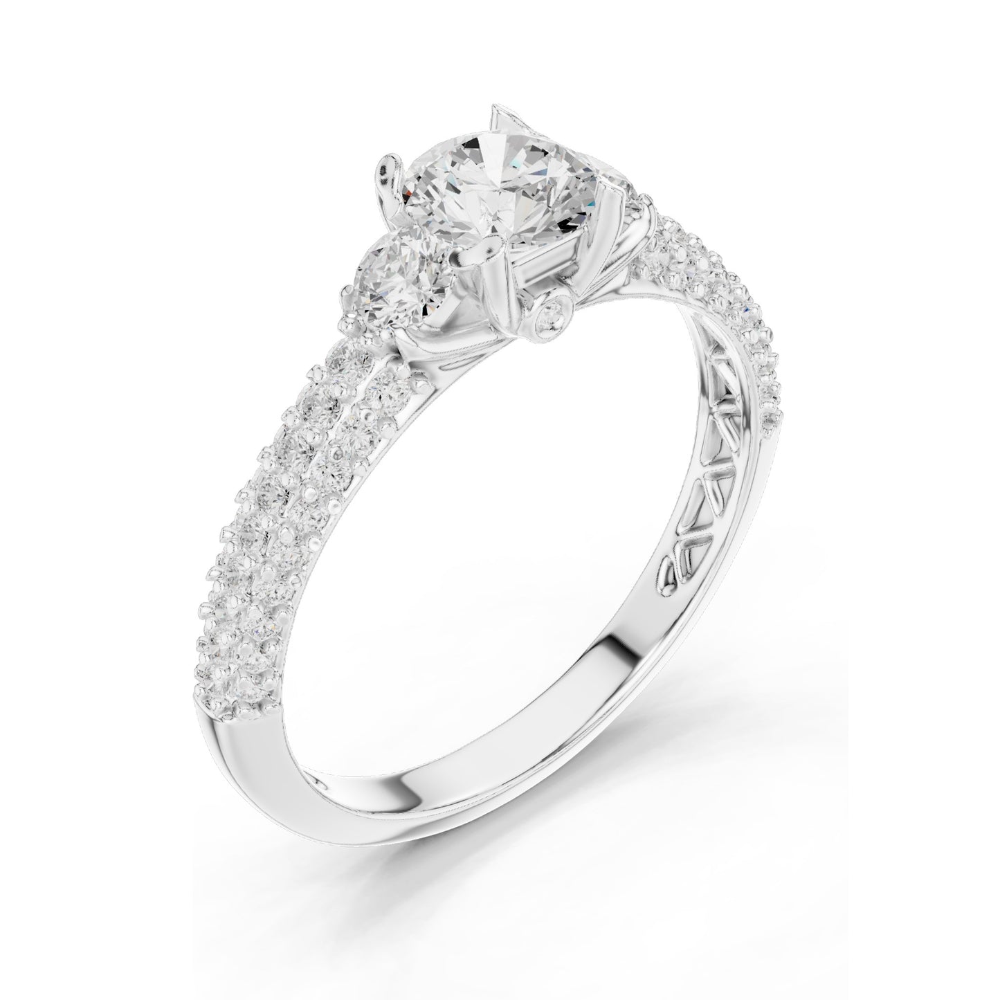 1.22 CT Round Brilliant & Side Stone Lab Diamond Ring for Women | VVS-VS EF Clarity | 18KT, 14KT, 10KT Gold & 925 Silver | Moissanite Options | Rose, Yellow, White Gold