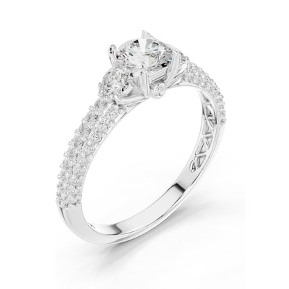 1.22 CT Round Brilliant & Side Stone Lab Diamond Ring for Women | VVS-VS EF Clarity | 18KT, 14KT, 10KT Gold & 925 Silver | Moissanite Options | Rose, Yellow, White Gold