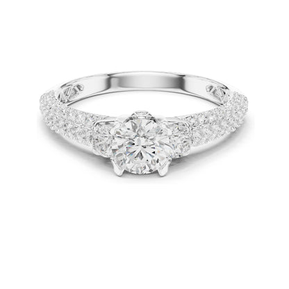 1.22 CT Round Brilliant & Side Stone Lab Diamond Ring for Women | VVS-VS EF Clarity | 18KT, 14KT, 10KT Gold & 925 Silver | Moissanite Options | Rose, Yellow, White Gold