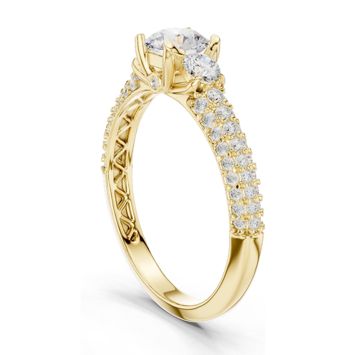1.22 CT Round Brilliant & Side Stone Lab Diamond Ring for Women | VVS-VS EF Clarity | 18KT, 14KT, 10KT Gold & 925 Silver | Moissanite Options | Rose, Yellow, White Gold