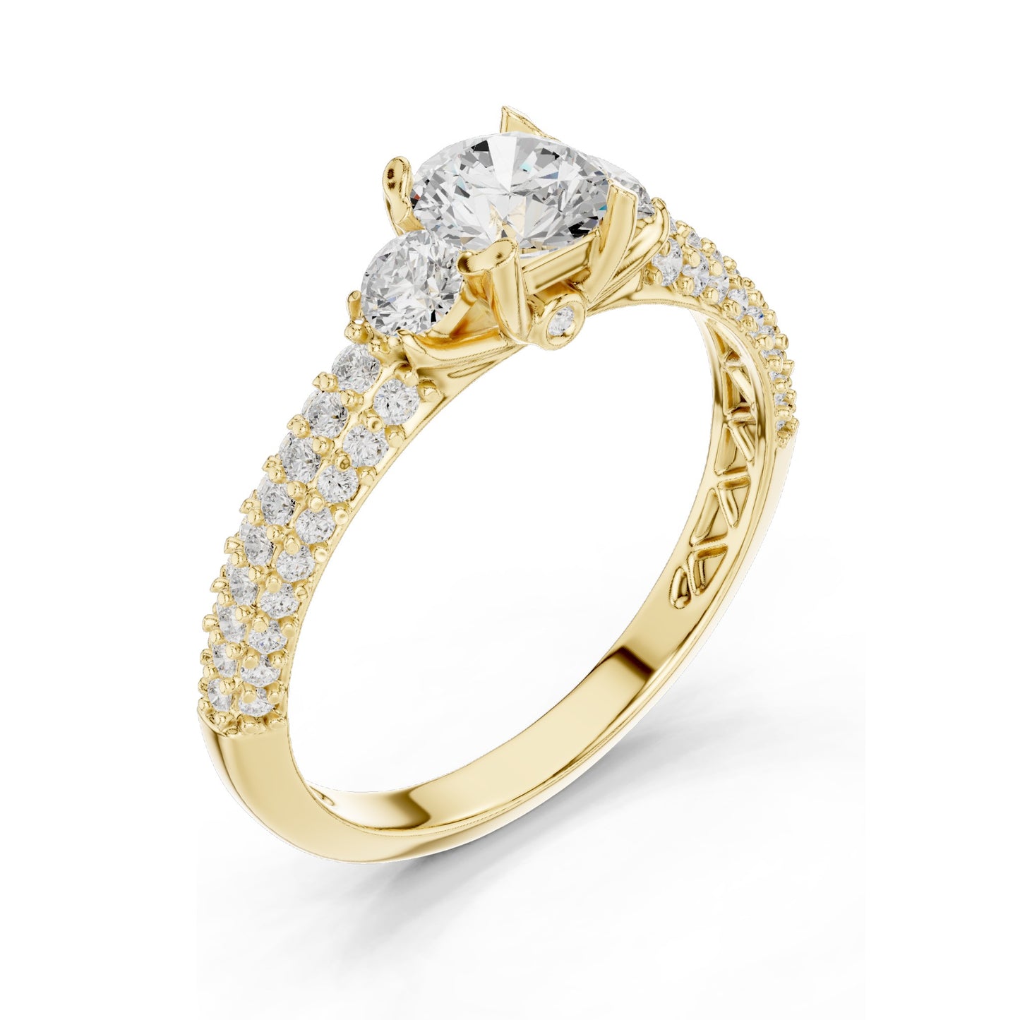 1.22 CT Round Brilliant & Side Stone Lab Diamond Ring for Women | VVS-VS EF Clarity | 18KT, 14KT, 10KT Gold & 925 Silver | Moissanite Options | Rose, Yellow, White Gold
