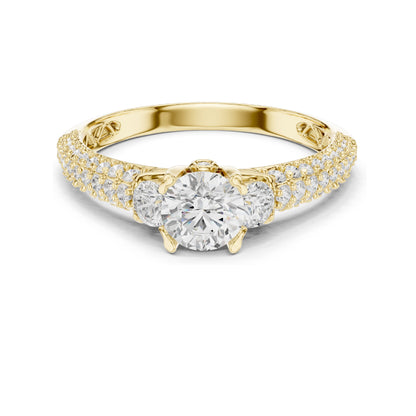 1.22 CT Round Brilliant & Side Stone Lab Diamond Ring for Women | VVS-VS EF Clarity | 18KT, 14KT, 10KT Gold & 925 Silver | Moissanite Options | Rose, Yellow, White Gold