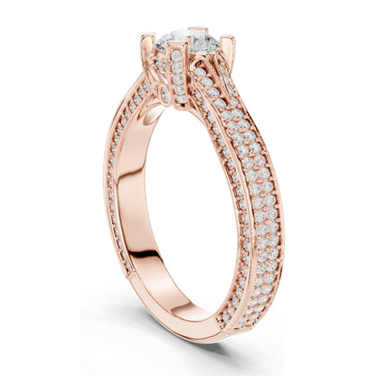 1.502 CT Round Brilliant Lab Diamond Engagement Ring with Pave Accents | VVS-VS EF Clarity | 18KT, 14KT, 10KT Gold & 925 Silver | Rose, Yellow, White Gold & Moissanite Options