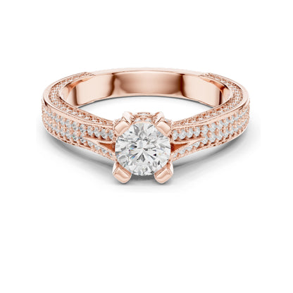1.502 CT Round Brilliant Lab Diamond Engagement Ring with Pave Accents | VVS-VS EF Clarity | 18KT, 14KT, 10KT Gold & 925 Silver | Rose, Yellow, White Gold & Moissanite Options
