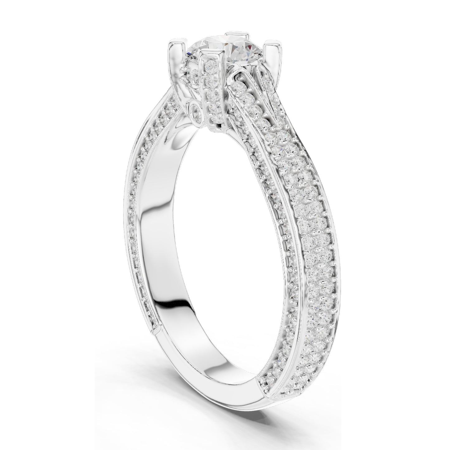 1.502 CT Round Brilliant Lab Diamond Engagement Ring with Pave Accents | VVS-VS EF Clarity | 18KT, 14KT, 10KT Gold & 925 Silver | Rose, Yellow, White Gold & Moissanite Options