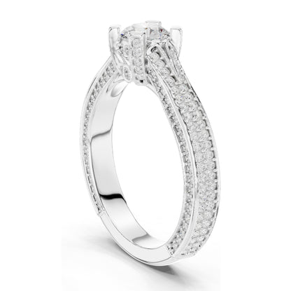 1.502 CT Round Brilliant Lab Diamond Engagement Ring with Pave Accents | VVS-VS EF Clarity | 18KT, 14KT, 10KT Gold & 925 Silver | Rose, Yellow, White Gold & Moissanite Options