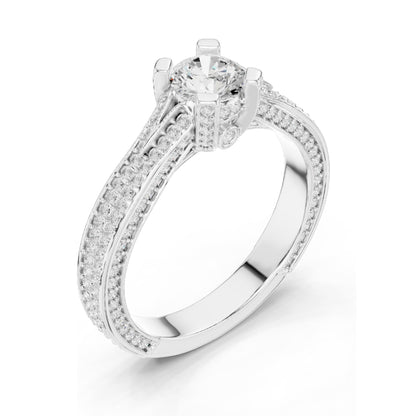 1.502 CT Round Brilliant Lab Diamond Engagement Ring with Pave Accents | VVS-VS EF Clarity | 18KT, 14KT, 10KT Gold & 925 Silver | Rose, Yellow, White Gold & Moissanite Options