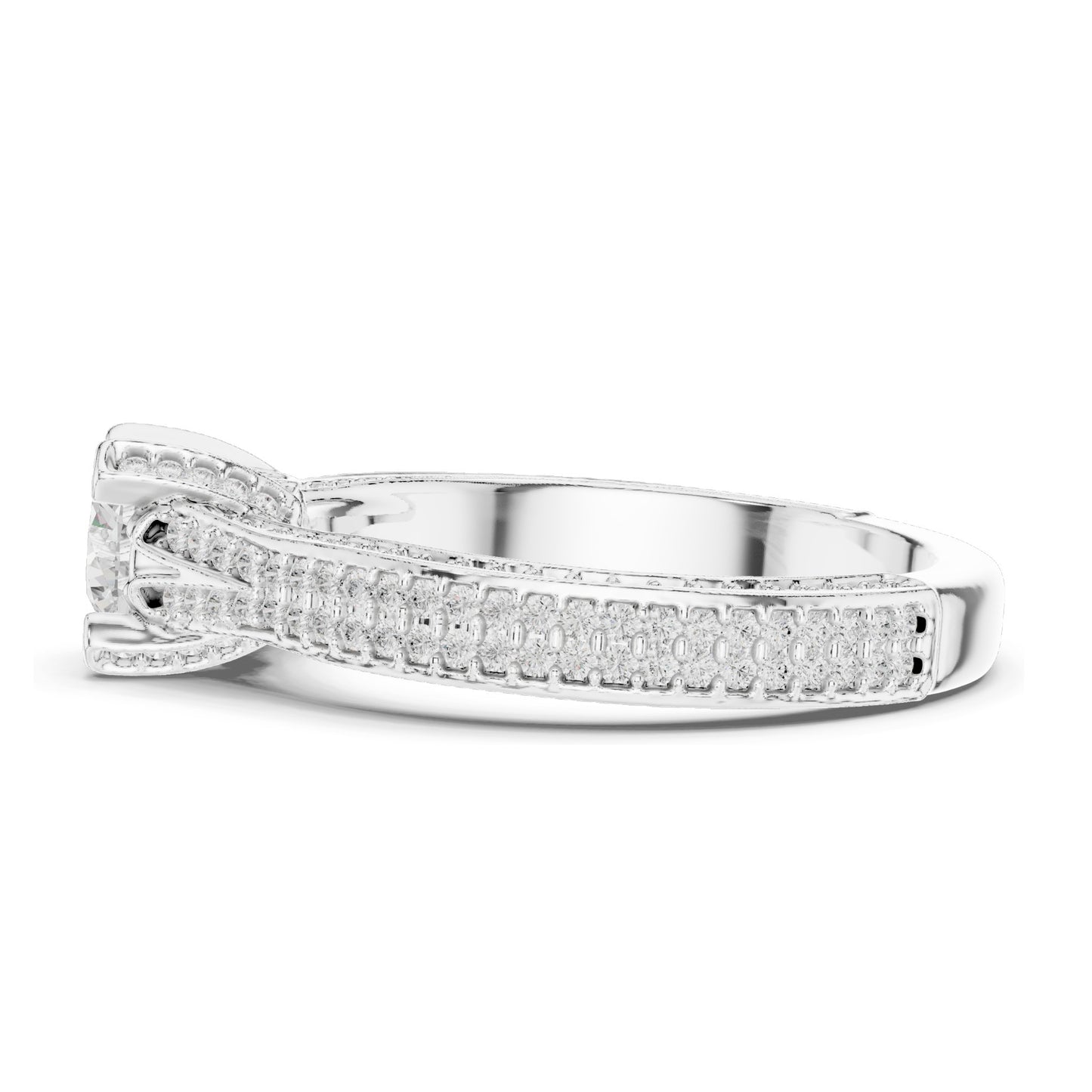 1.502 CT Round Brilliant Lab Diamond Engagement Ring with Pave Accents | VVS-VS EF Clarity | 18KT, 14KT, 10KT Gold & 925 Silver | Rose, Yellow, White Gold & Moissanite Options