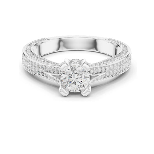 1.502 CT Round Brilliant Lab Diamond Engagement Ring with Pave Accents | VVS-VS EF Clarity | 18KT, 14KT, 10KT Gold & 925 Silver | Rose, Yellow, White Gold & Moissanite Options