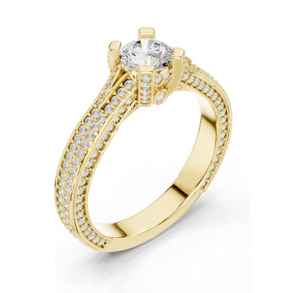 1.502 CT Round Brilliant Lab Diamond Engagement Ring with Pave Accents | VVS-VS EF Clarity | 18KT, 14KT, 10KT Gold & 925 Silver | Rose, Yellow, White Gold & Moissanite Options